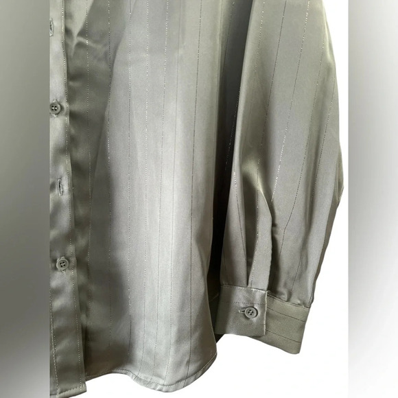 Green sparkle striped button down long sleeve shirt - Picture 3 of 4